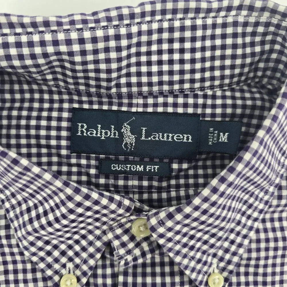 Polo Ralph Lauren Men Blue Gingham Button Down Shirt Size Medium custom fit Pony